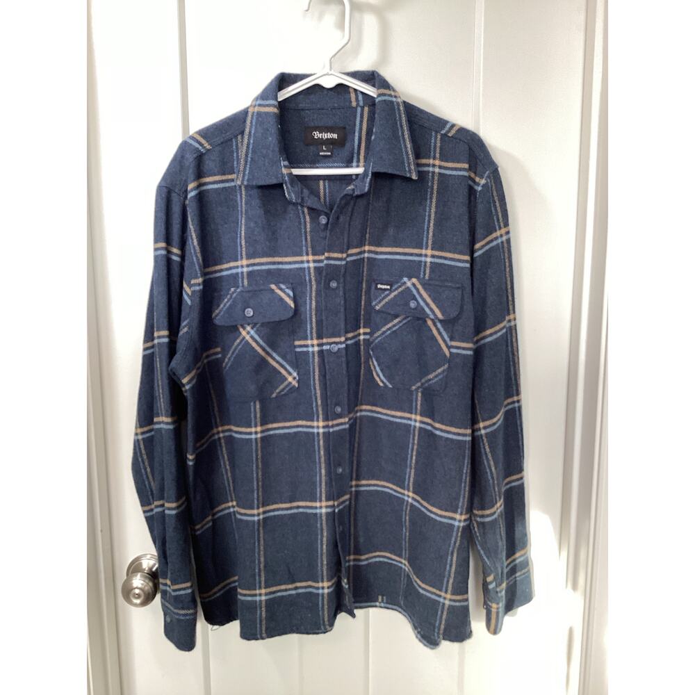 Brixton‎ Men's Plaid Flannel Long Sleeve Button Down Shirt Shacket Blue large